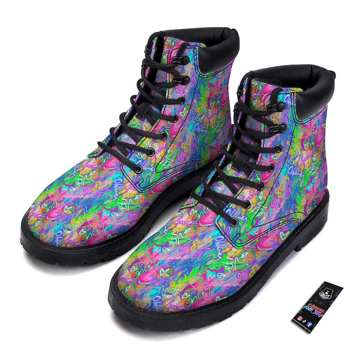 Abstract Graffiti Hand Drawing Neon Retro Print Pattern Boots-grizzshop