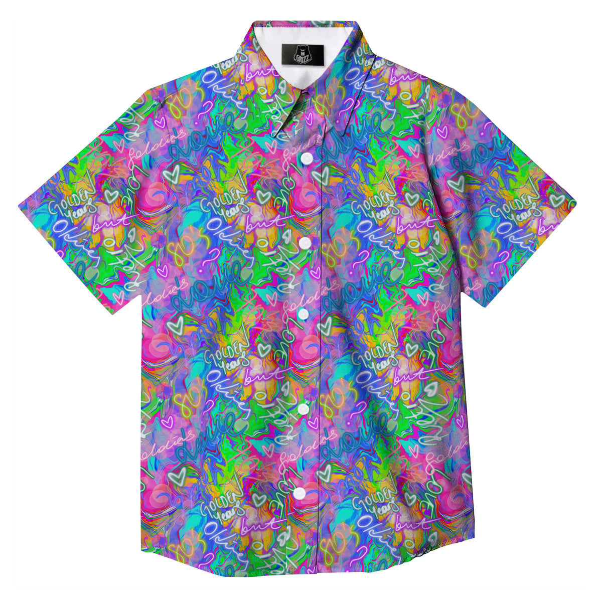 Abstract Graffiti Hand Drawing Neon Retro Print Pattern Button Up Shirt-grizzshop