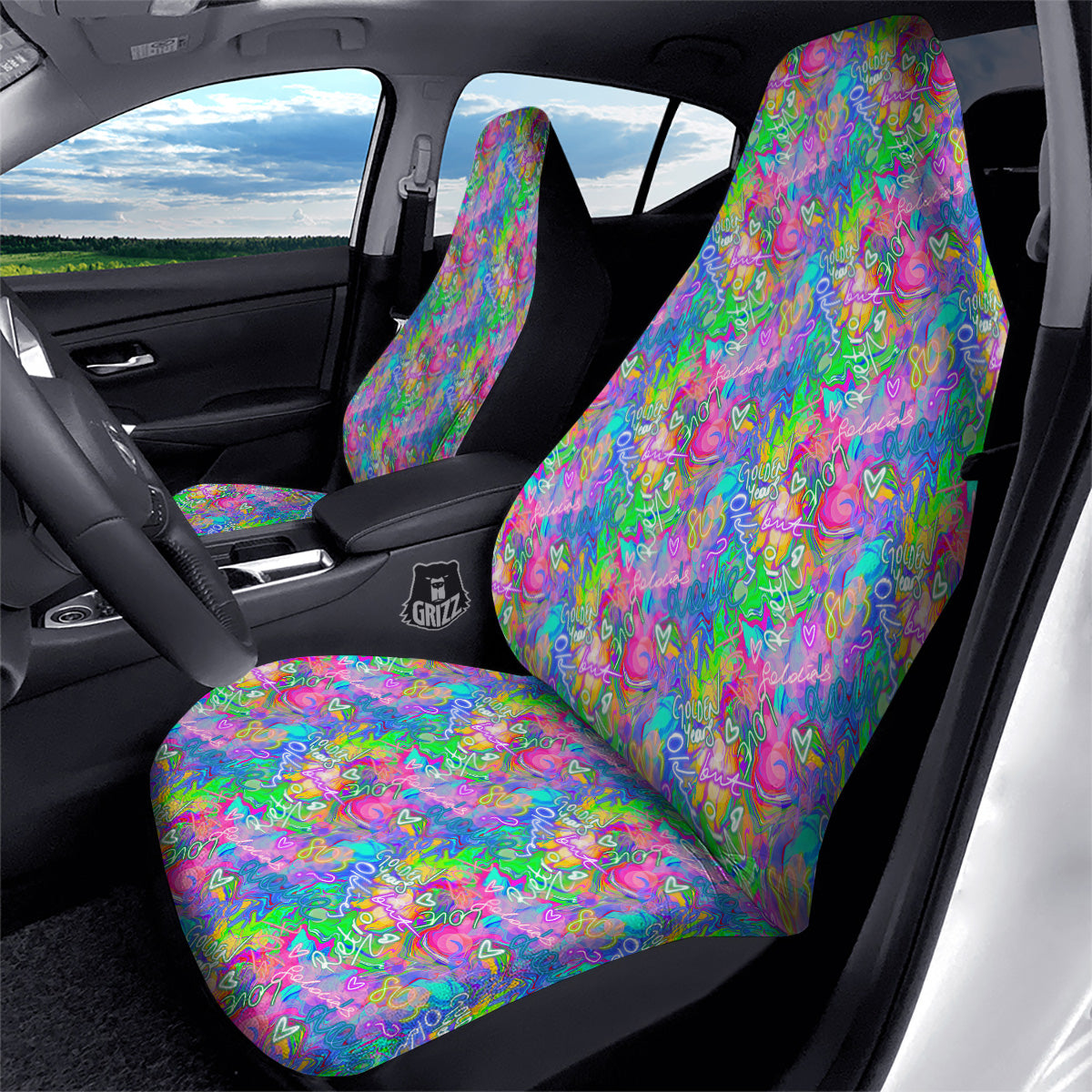 Abstract Graffiti Hand Drawing Neon Retro Print Pattern Car Seat Covers-grizzshop