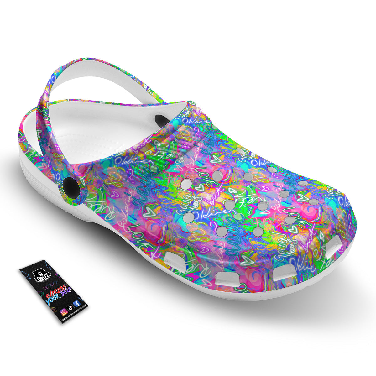 Abstract Graffiti Hand Drawing Neon Retro Print Pattern Clog-grizzshop