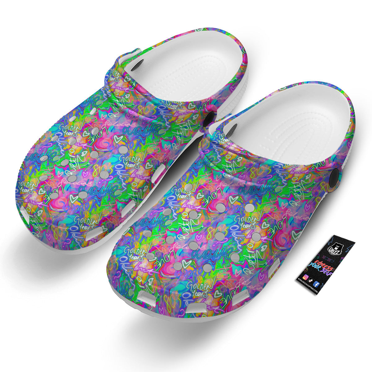 Abstract Graffiti Hand Drawing Neon Retro Print Pattern Clog-grizzshop