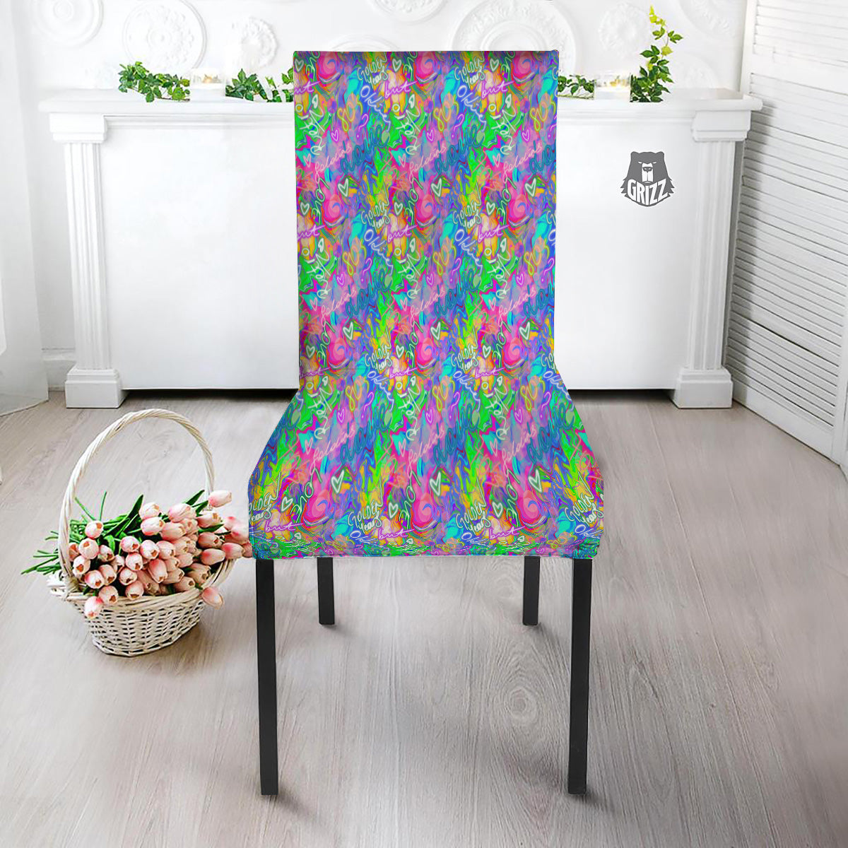 Abstract Graffiti Hand Drawing Neon Retro Print Pattern Dining Chair Slipcover-grizzshop