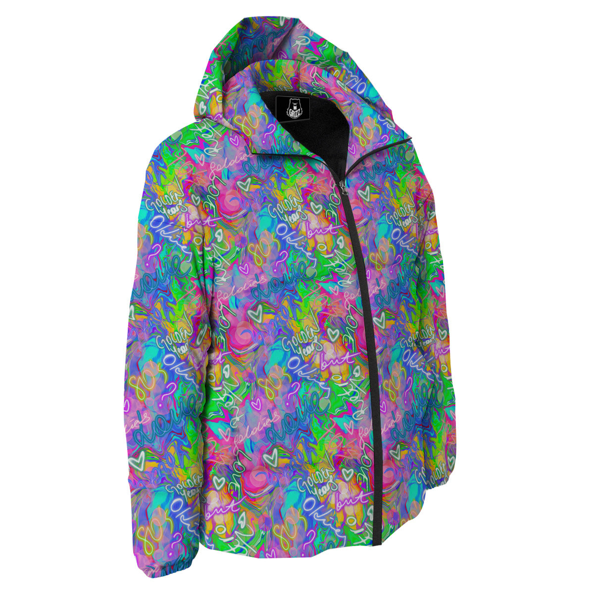 Abstract Graffiti Hand Drawing Neon Retro Print Pattern Down Jacket-grizzshop