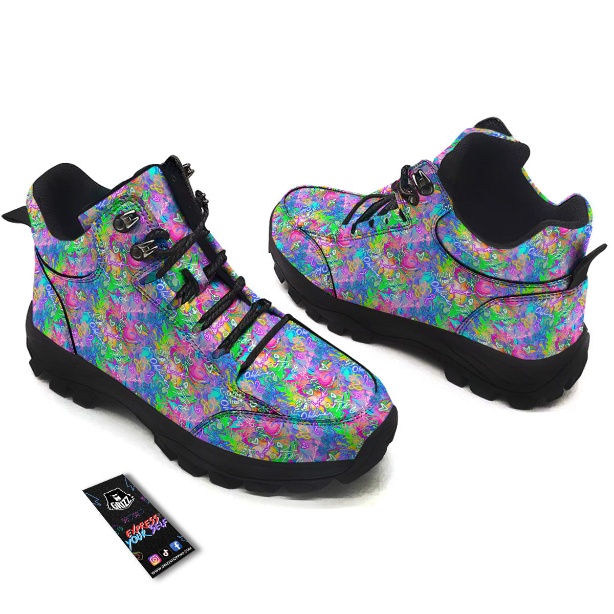 Abstract Graffiti Hand Drawing Neon Retro Print Pattern Hiking Shoes-grizzshop