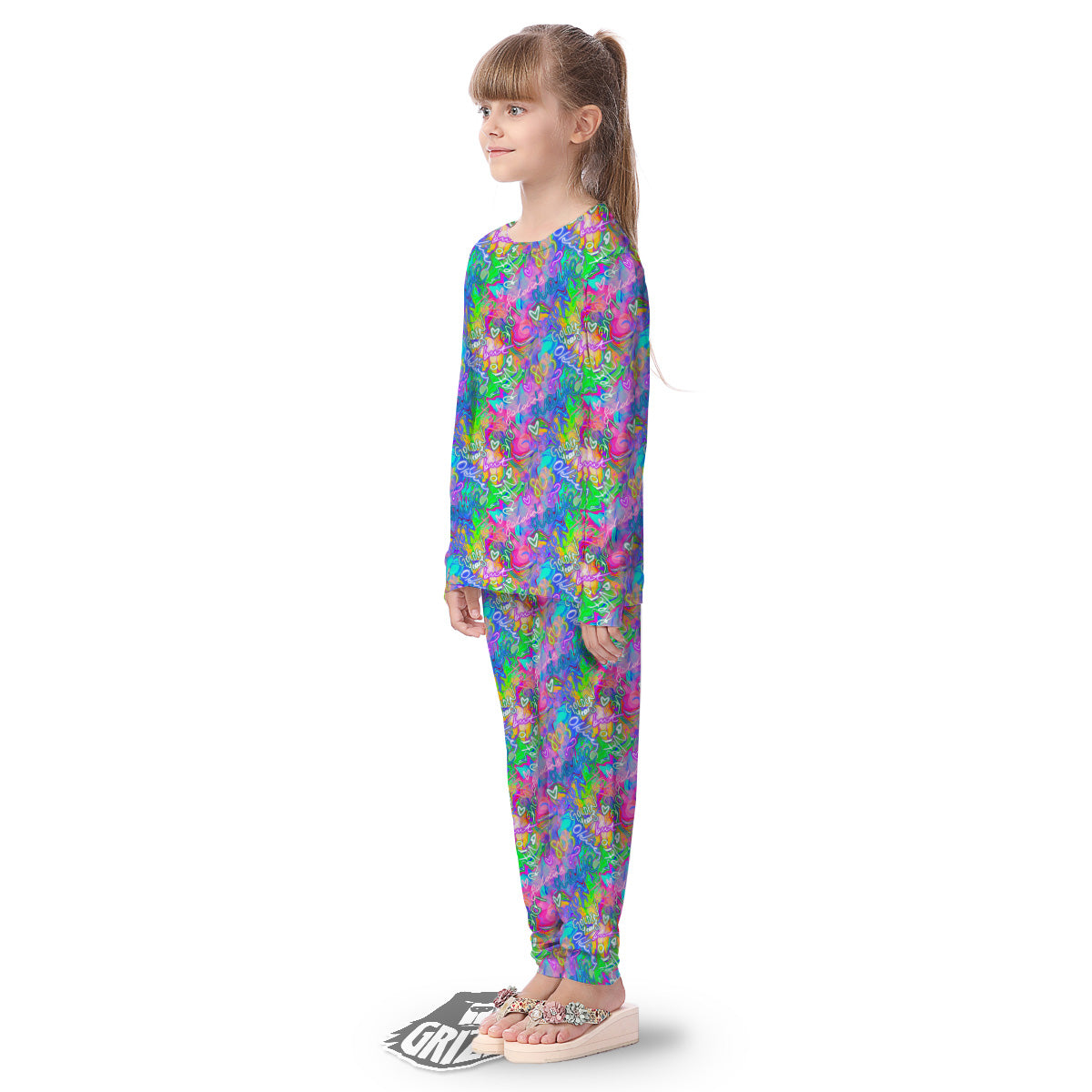Abstract Graffiti Hand Drawing Neon Retro Print Pattern Kid's Pajamas-grizzshop