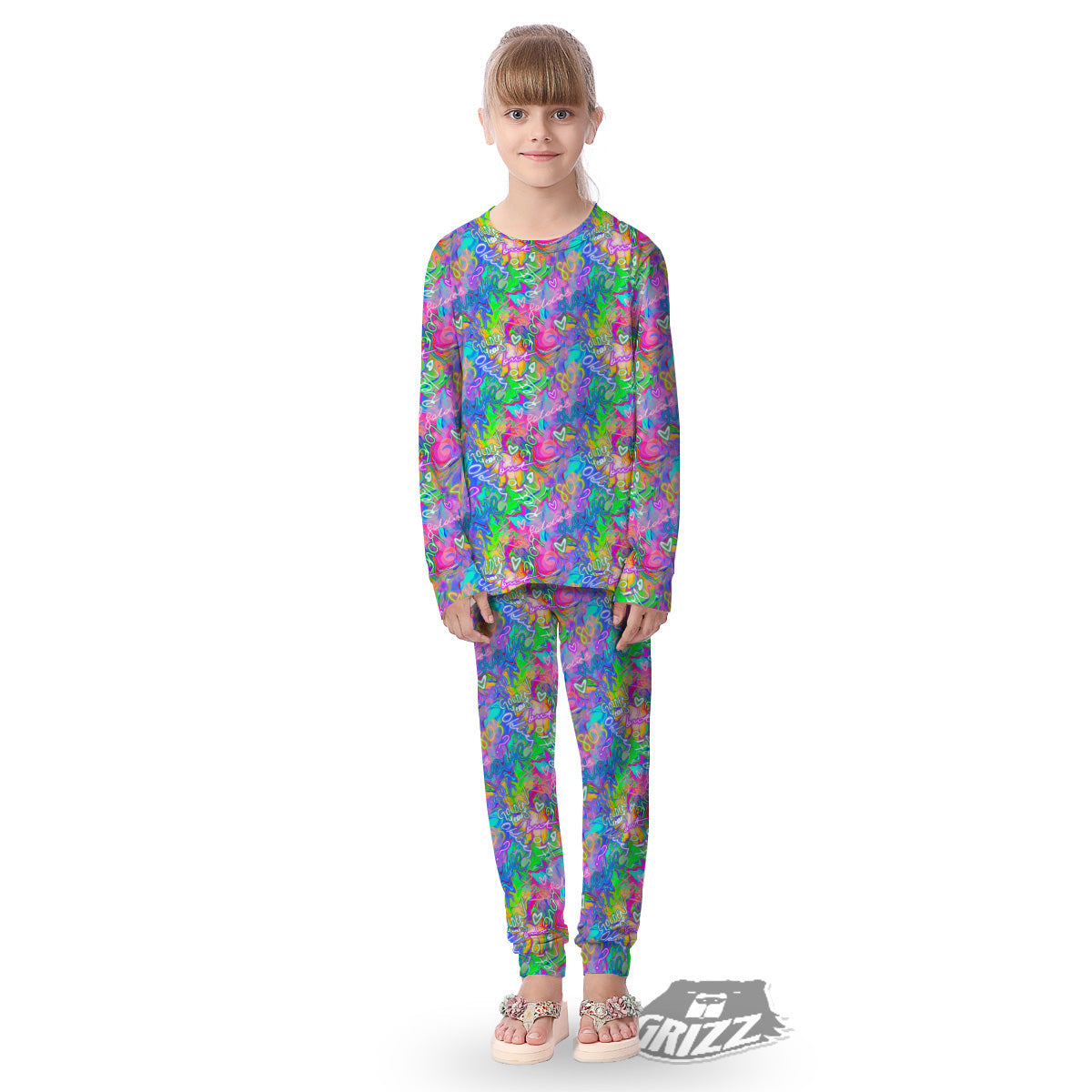 Abstract Graffiti Hand Drawing Neon Retro Print Pattern Kid's Pajamas-grizzshop