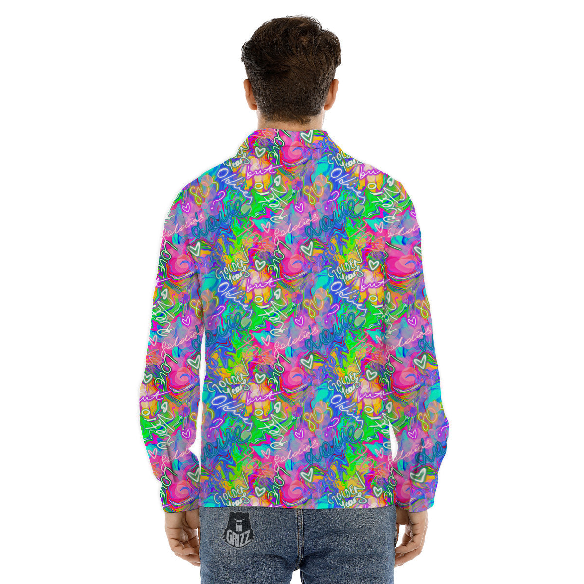 Abstract Graffiti Hand Drawing Neon Retro Print Pattern Men's Dress Shirts-grizzshop