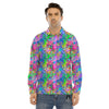 Abstract Graffiti Hand Drawing Neon Retro Print Pattern Men's Dress Shirts-grizzshop