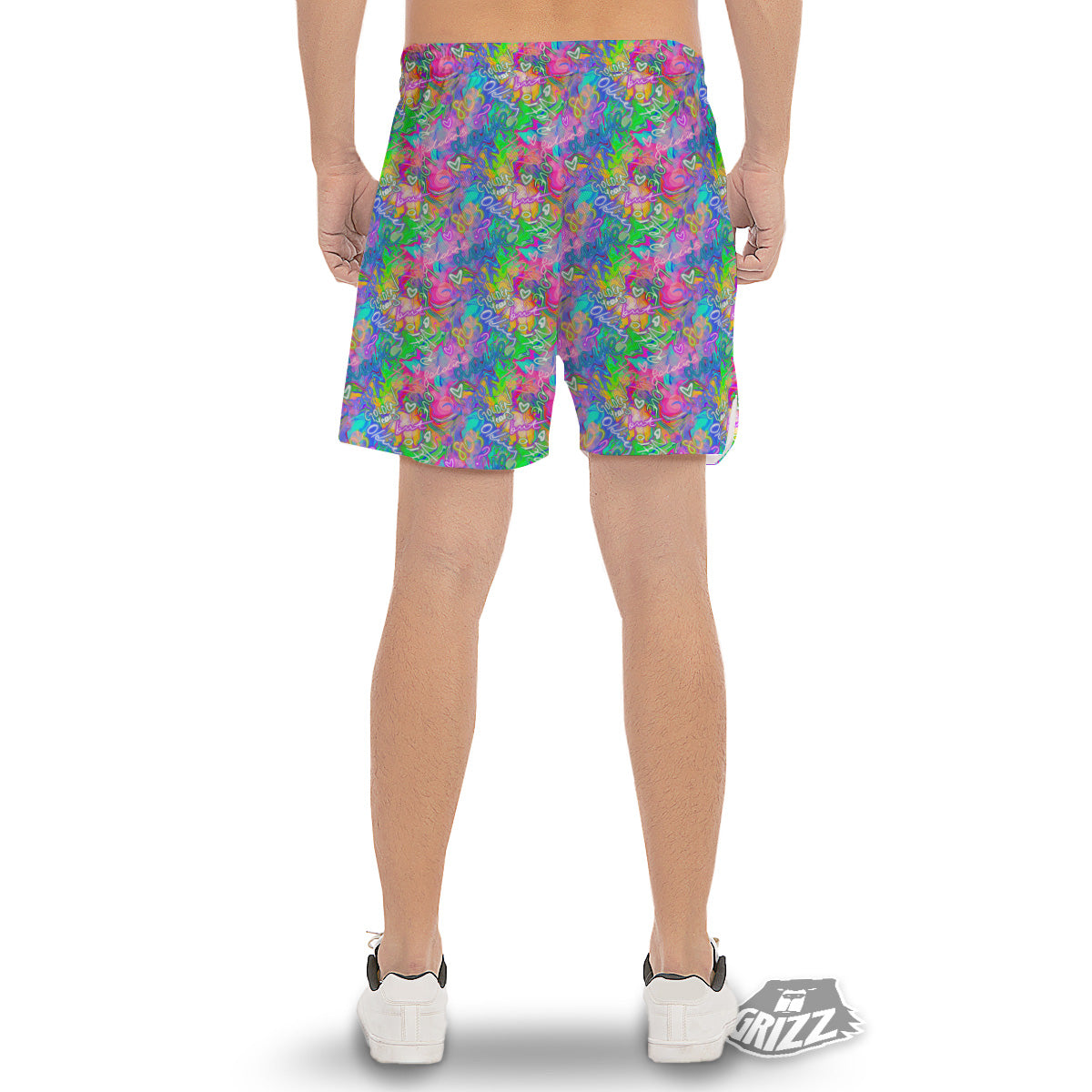 Abstract Graffiti Hand Drawing Neon Retro Print Pattern Men's Gym Shorts-grizzshop