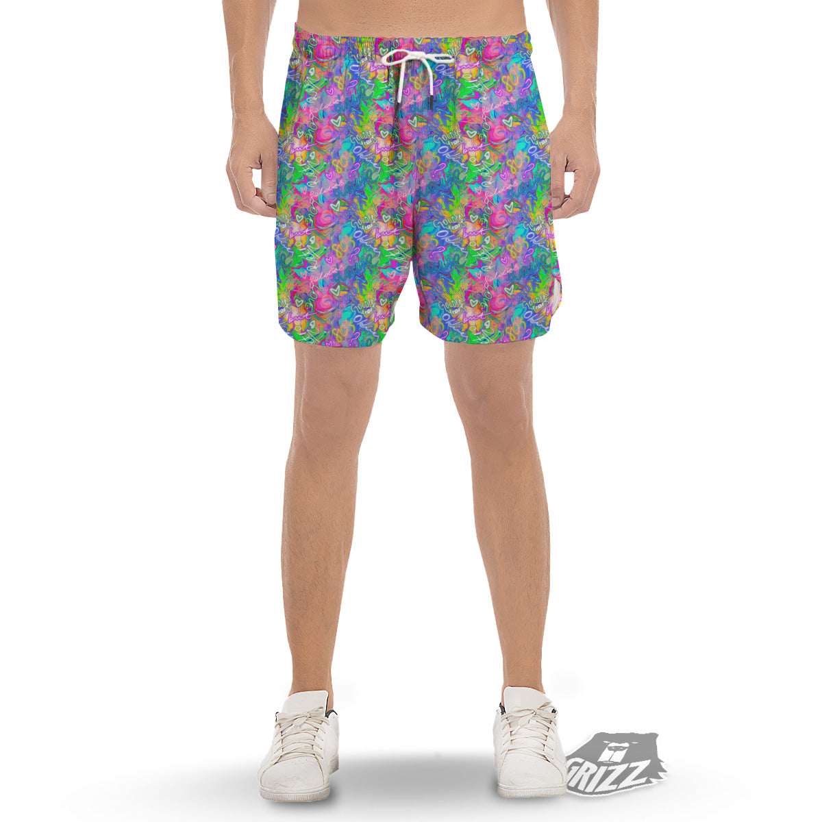 Abstract Graffiti Hand Drawing Neon Retro Print Pattern Men's Gym Shorts-grizzshop