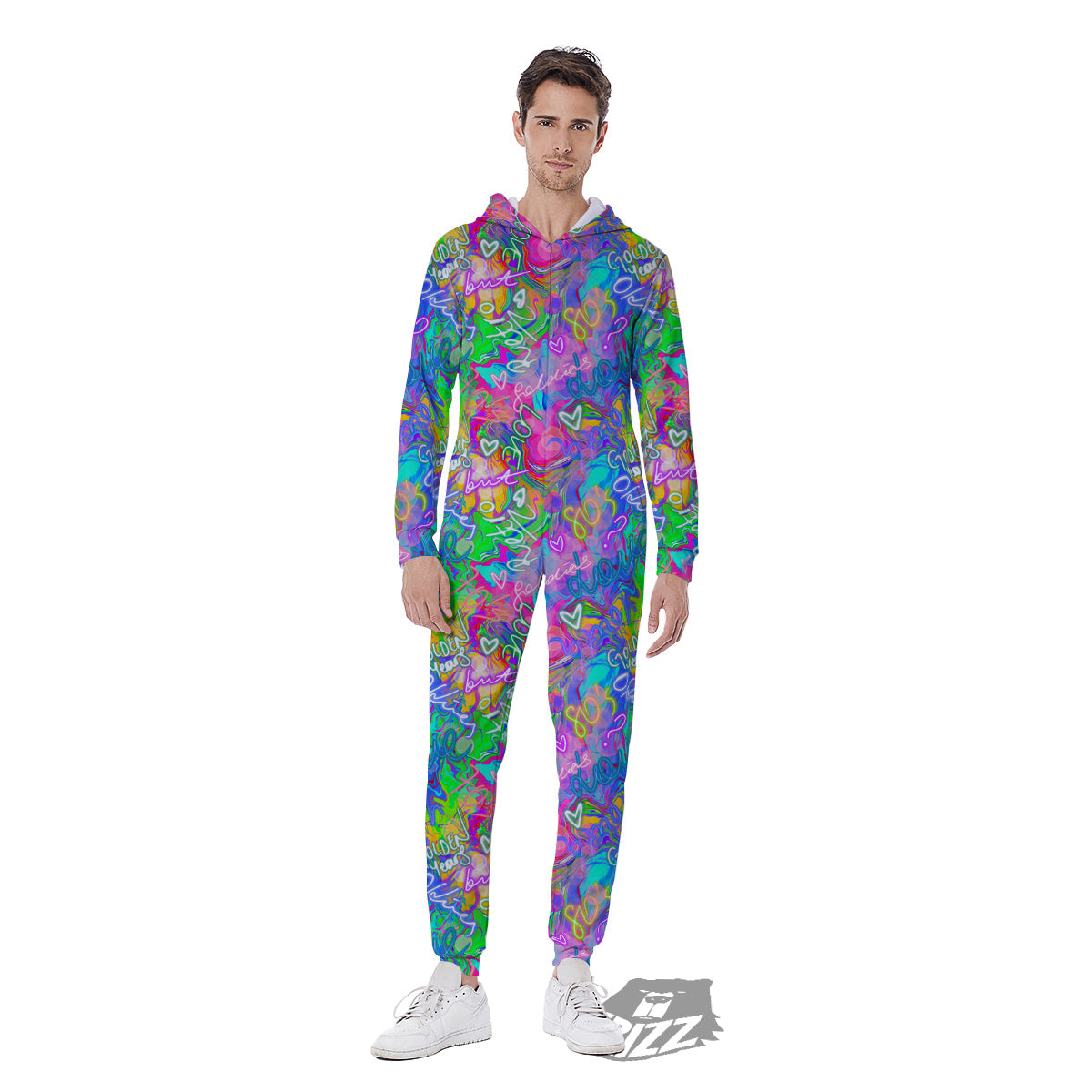 Abstract Graffiti Hand Drawing Neon Retro Print Pattern Men's Jumpsuit-grizzshop