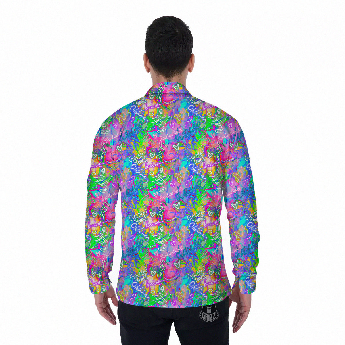 Abstract Graffiti Hand Drawing Neon Retro Print Pattern Men's Long Sleeve Shirts-grizzshop