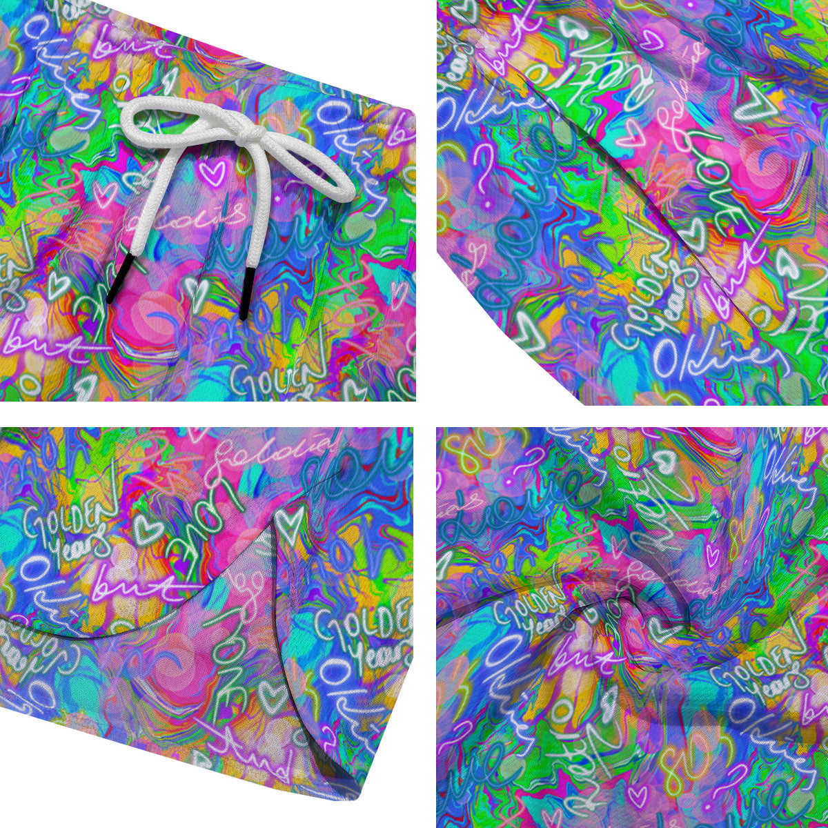 Abstract Graffiti Hand Drawing Neon Retro Print Pattern Men's Running Shorts-grizzshop