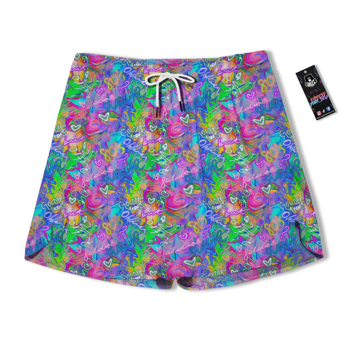 Abstract Graffiti Hand Drawing Neon Retro Print Pattern Men's Running Shorts-grizzshop