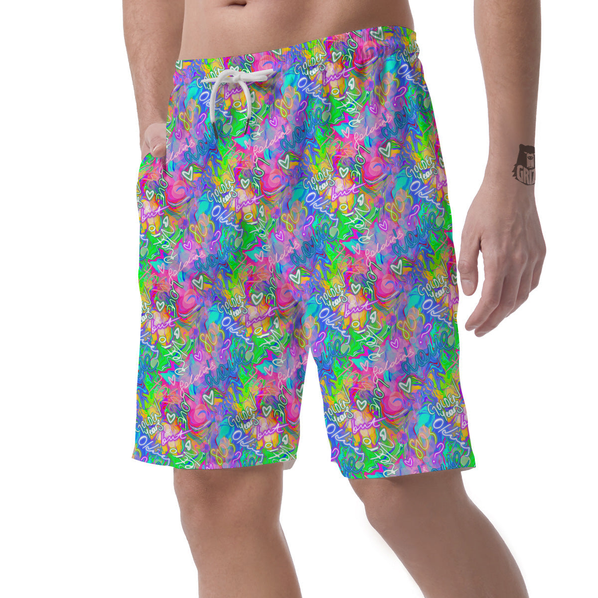 Abstract Graffiti Hand Drawing Neon Retro Print Pattern Men's Shorts-grizzshop
