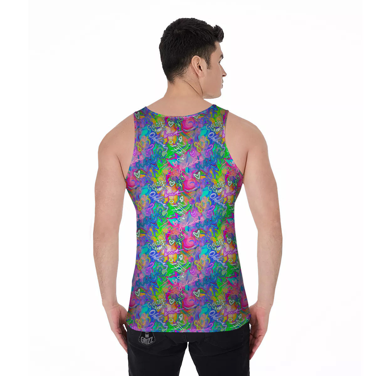 Abstract Graffiti Hand Drawing Neon Retro Print Pattern Men's Tank Top-grizzshop