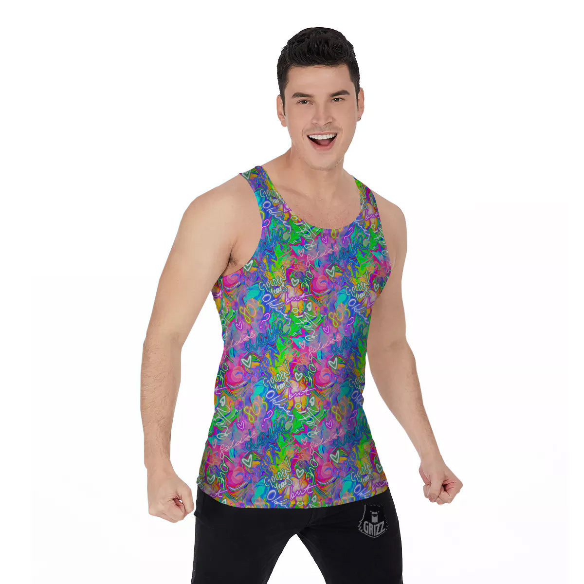 Abstract Graffiti Hand Drawing Neon Retro Print Pattern Men's Tank Top-grizzshop