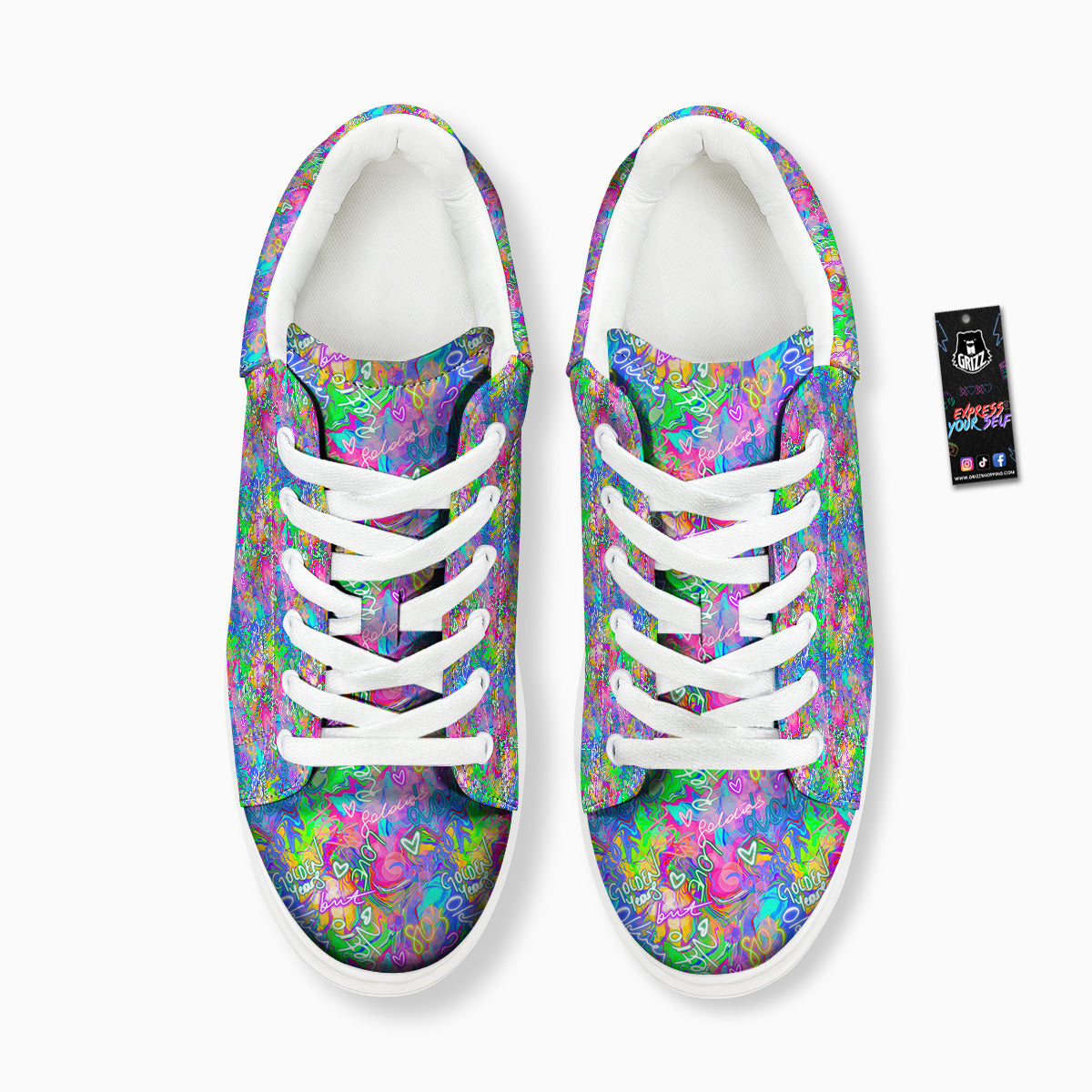 Abstract Graffiti Hand Drawing Neon Retro Print Pattern Platform Shoes-grizzshop