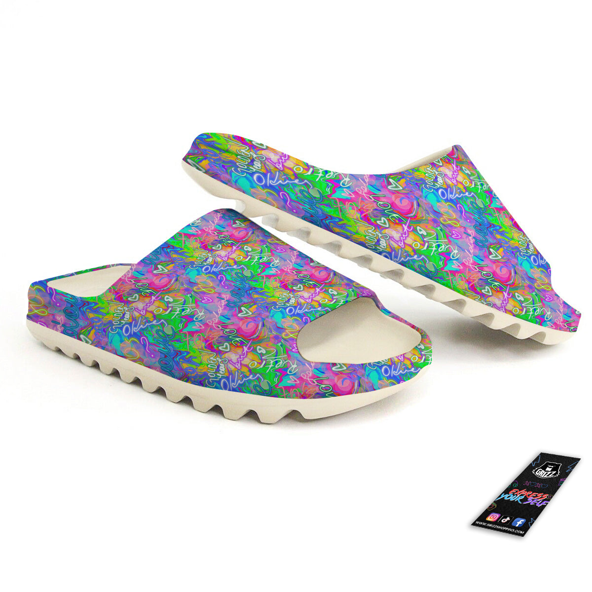 Abstract Graffiti Hand Drawing Neon Retro Print Pattern Sandals-grizzshop