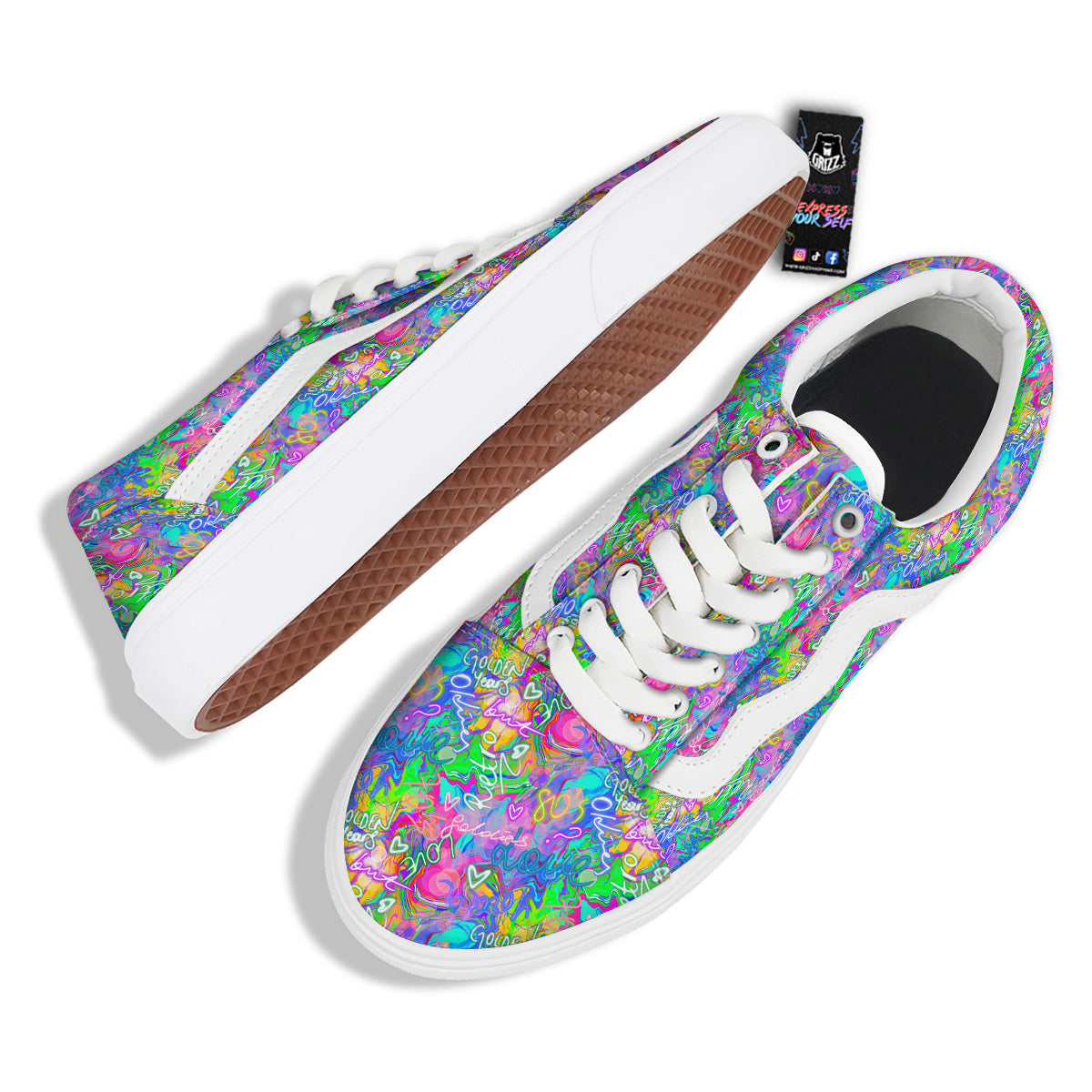 Abstract Graffiti Hand Drawing Neon Retro Print Pattern Skate Shoes-grizzshop