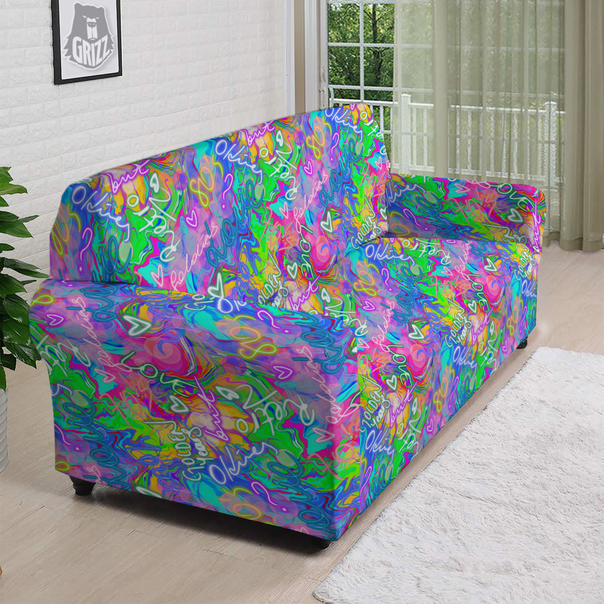 Abstract Graffiti Hand Drawing Neon Retro Print Pattern Sofa Cover-grizzshop