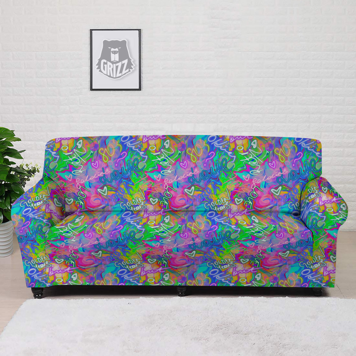 Abstract Graffiti Hand Drawing Neon Retro Print Pattern Sofa Cover-grizzshop