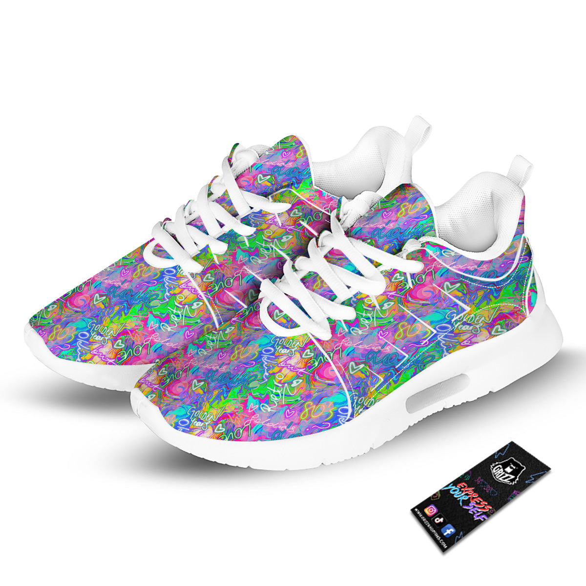 Abstract Graffiti Hand Drawing Neon Retro Print Pattern Tennis Shoes-grizzshop