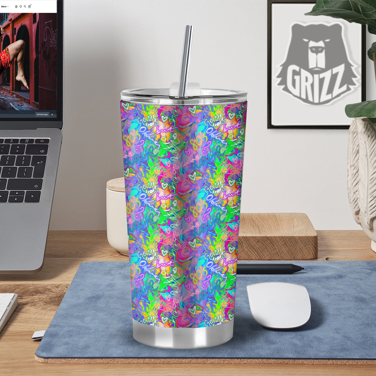 Abstract Graffiti Hand Drawing Neon Retro Print Pattern Tumbler-grizzshop