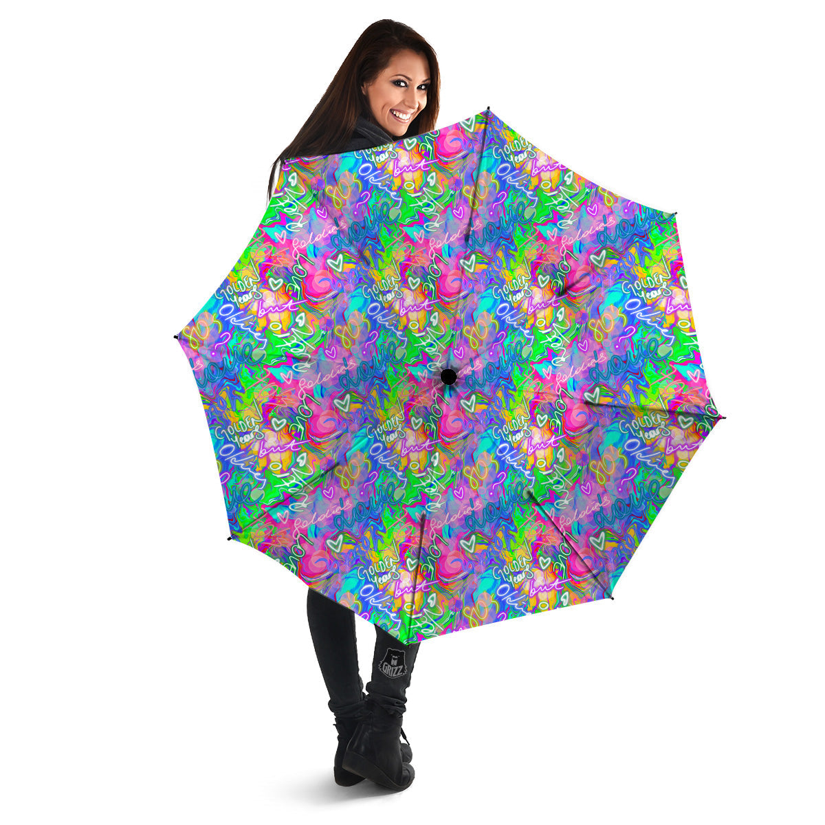 Abstract Graffiti Hand Drawing Neon Retro Print Pattern Umbrella-grizzshop