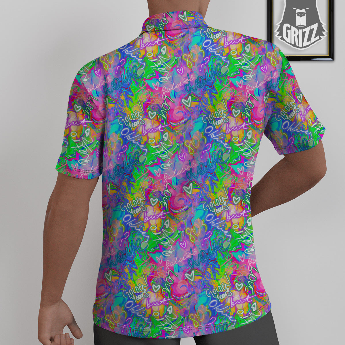 Abstract Graffiti Hand Drawing Neon Retro Print Pattern Untucked Shirts-grizzshop