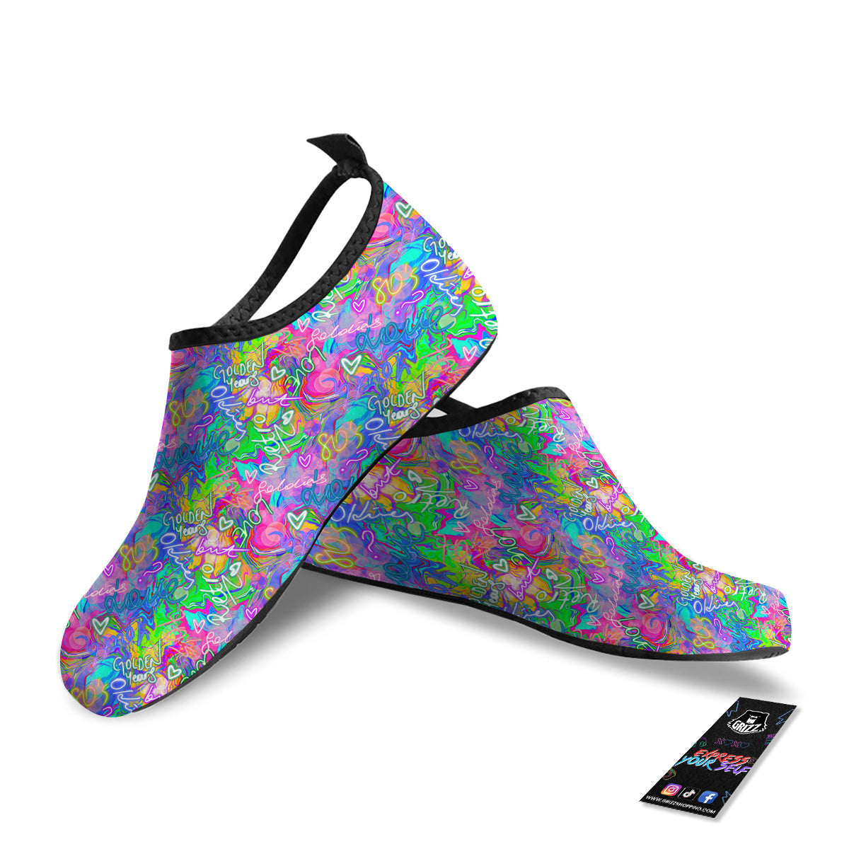 Abstract Graffiti Hand Drawing Neon Retro Print Pattern Water Shoes-grizzshop