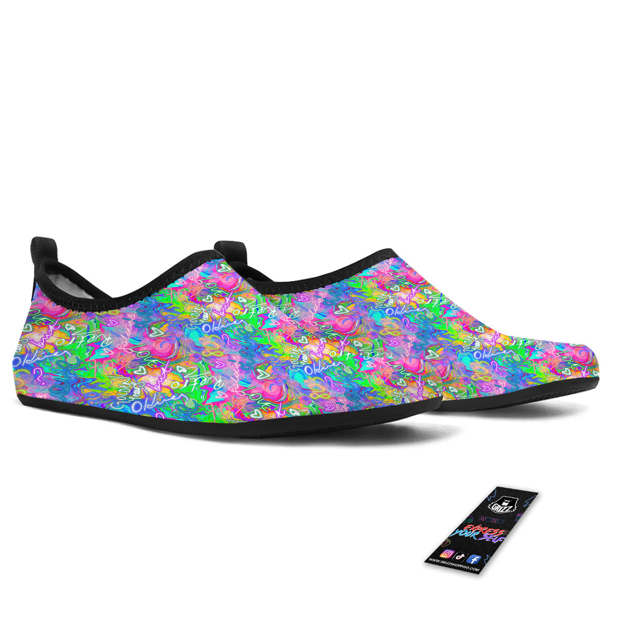 Abstract Graffiti Hand Drawing Neon Retro Print Pattern Water Shoes-grizzshop