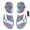 Abstract Graffiti Hand Drawing Neon Retro Print Pattern White Open Toe Sandals-grizzshop