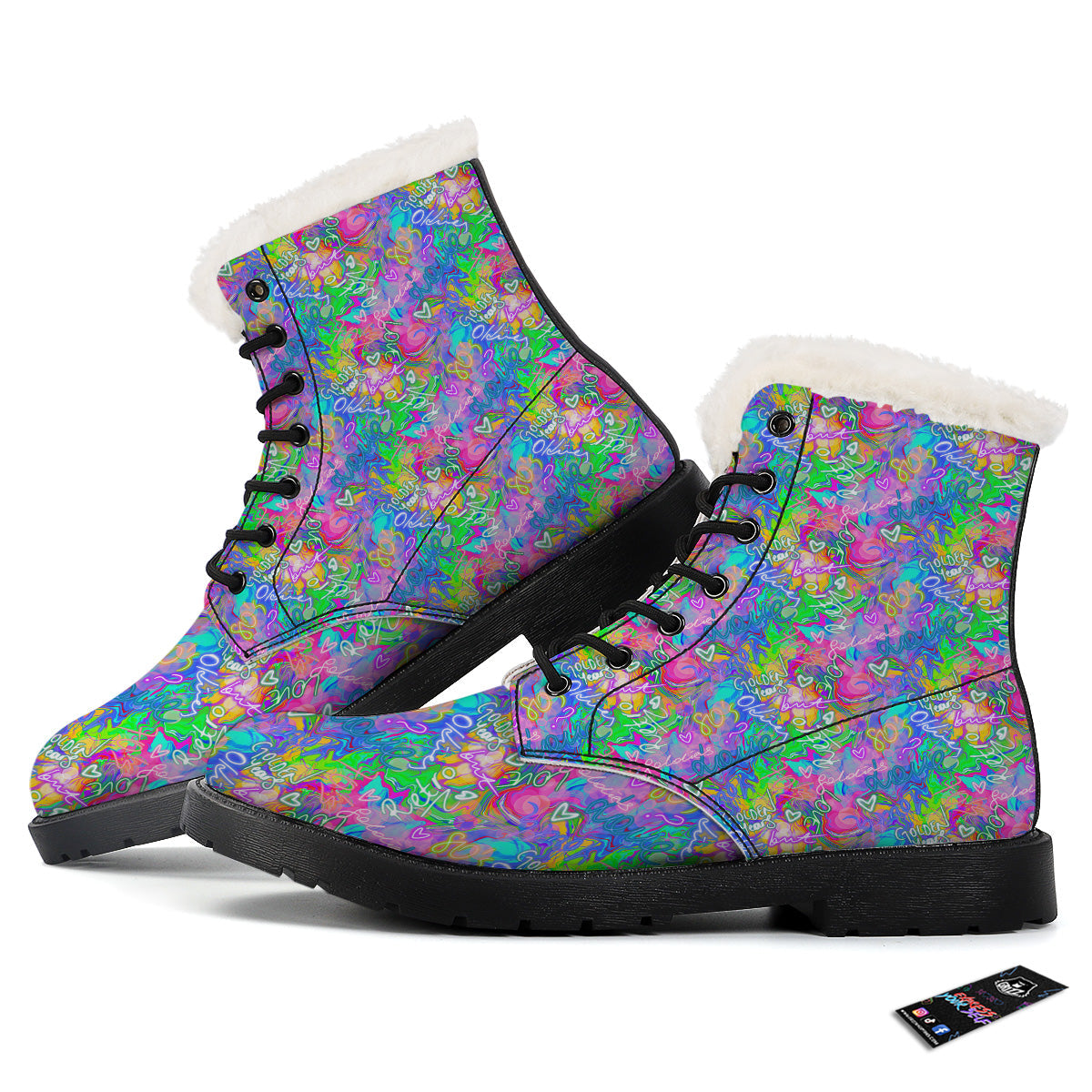 Abstract Graffiti Hand Drawing Neon Retro Print Pattern Winter Boots-grizzshop