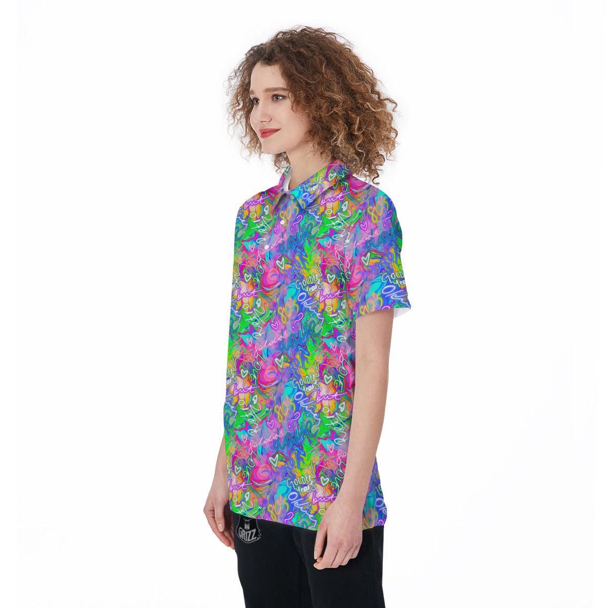 Abstract Graffiti Hand Drawing Neon Retro Print Pattern Women's Golf Shirts-grizzshop