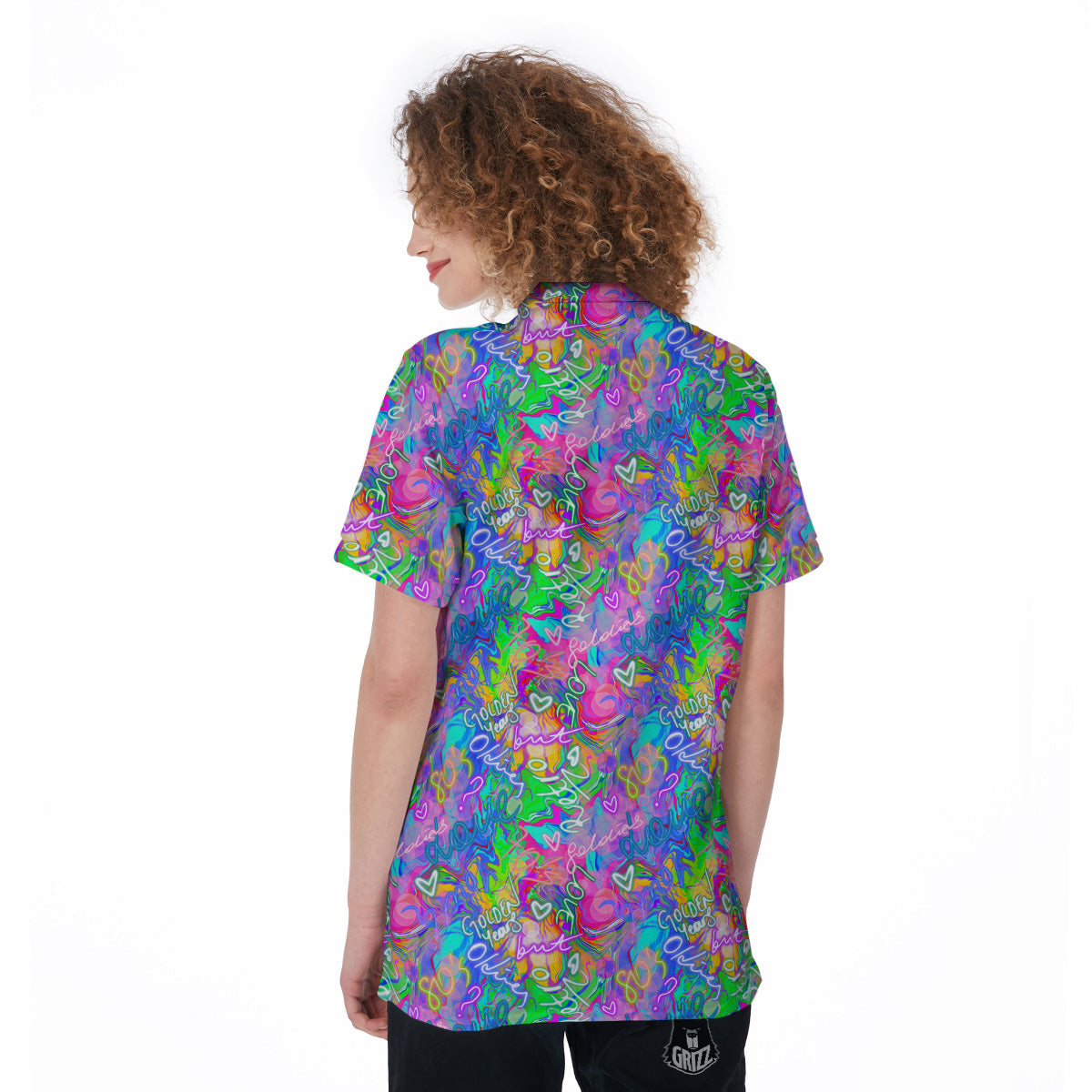 Abstract Graffiti Hand Drawing Neon Retro Print Pattern Women's Golf Shirts-grizzshop