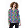 Abstract Graffiti Hand Drawing Neon Retro Print Pattern Women's Long Sleeve Shirts-grizzshop