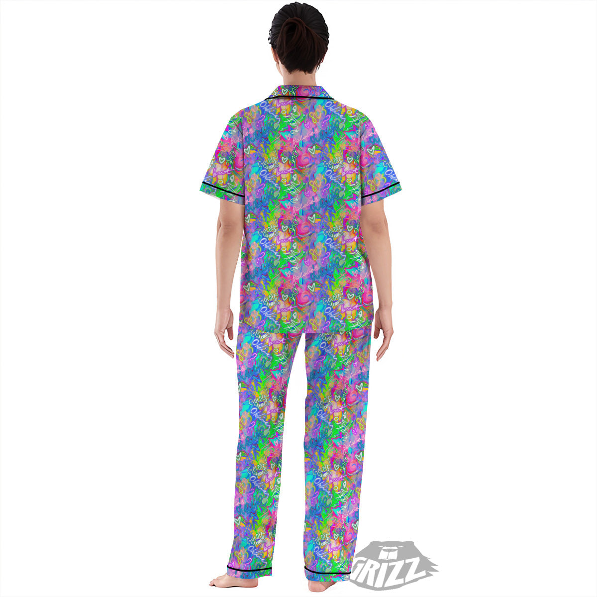 Abstract Graffiti Hand Drawing Neon Retro Print Pattern Women's Pajamas Set-grizzshop