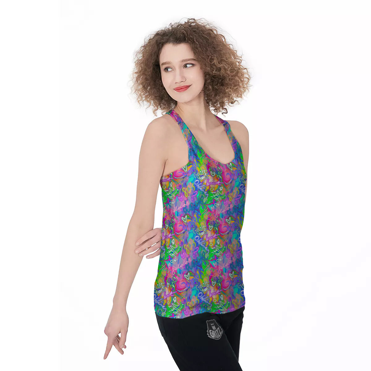 Abstract Graffiti Hand Drawing Neon Retro Print Pattern Women's Racerback Tank Top-grizzshop