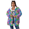 Abstract Graffiti Hand Drawing Neon Retro Print Pattern Women's Sherpa Jacket-grizzshop