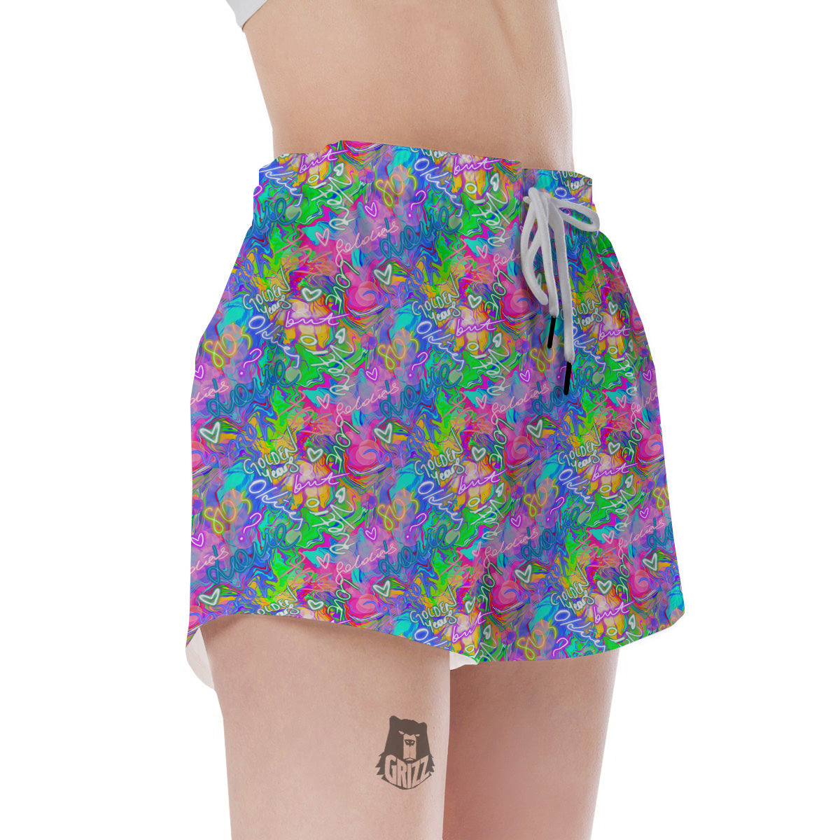 Abstract Graffiti Hand Drawing Neon Retro Print Pattern Women's Shorts-grizzshop
