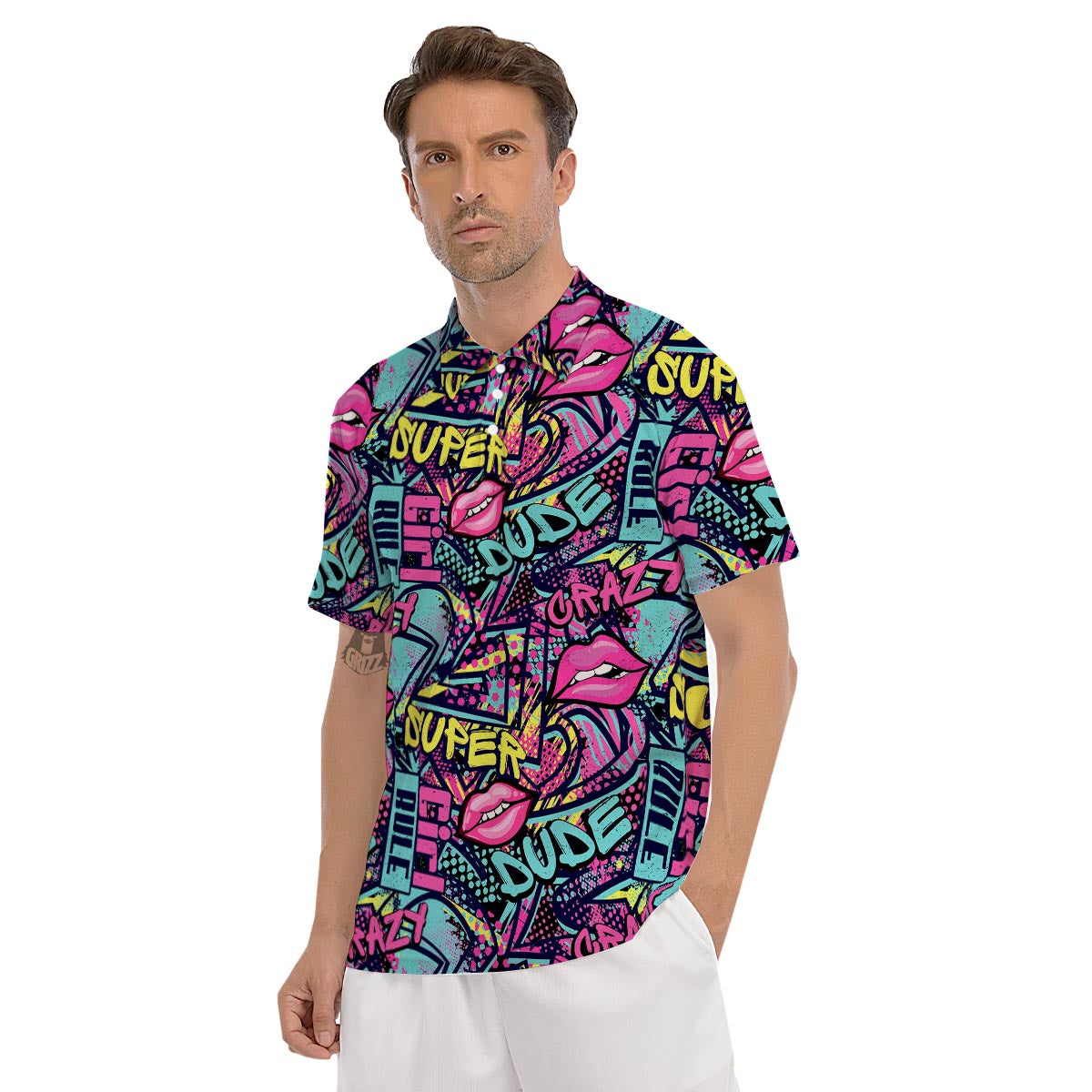 Abstract Graffiti Hiphop Lip Men's Golf Shirts-grizzshop