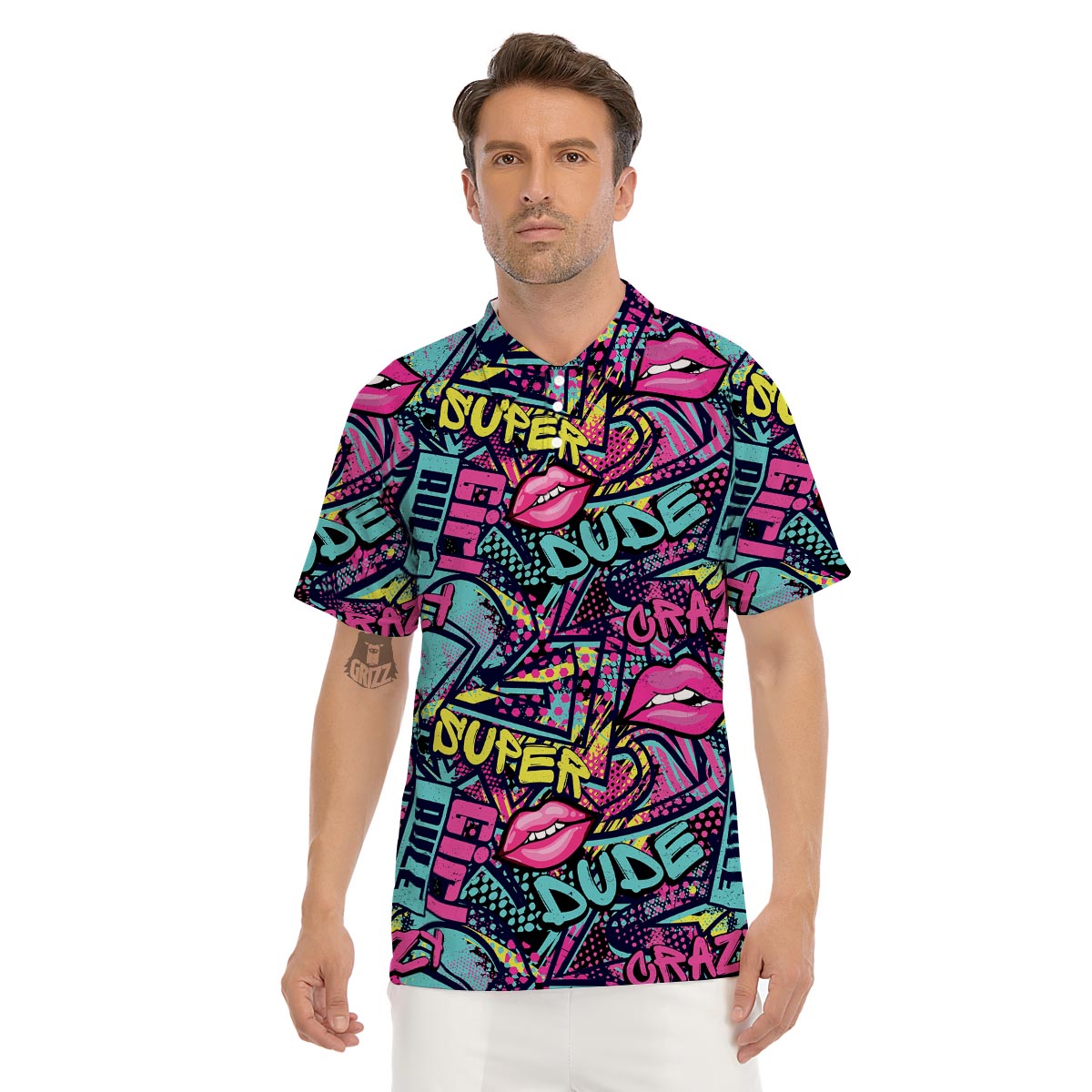 Abstract Graffiti Hiphop Lip Men's Golf Shirts-grizzshop