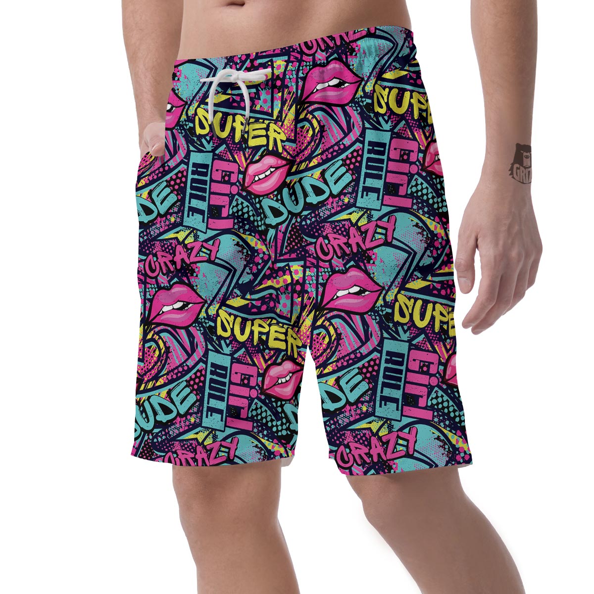 Abstract Graffiti Hiphop Lip Men's Shorts-grizzshop