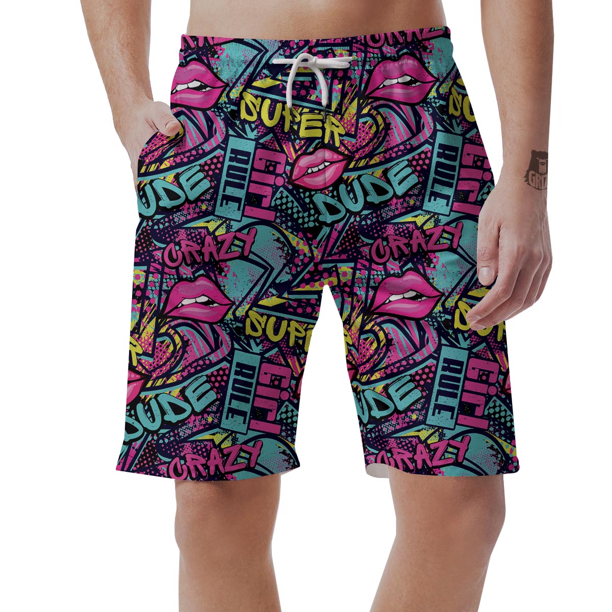 Abstract Graffiti Hiphop Lip Men's Shorts-grizzshop