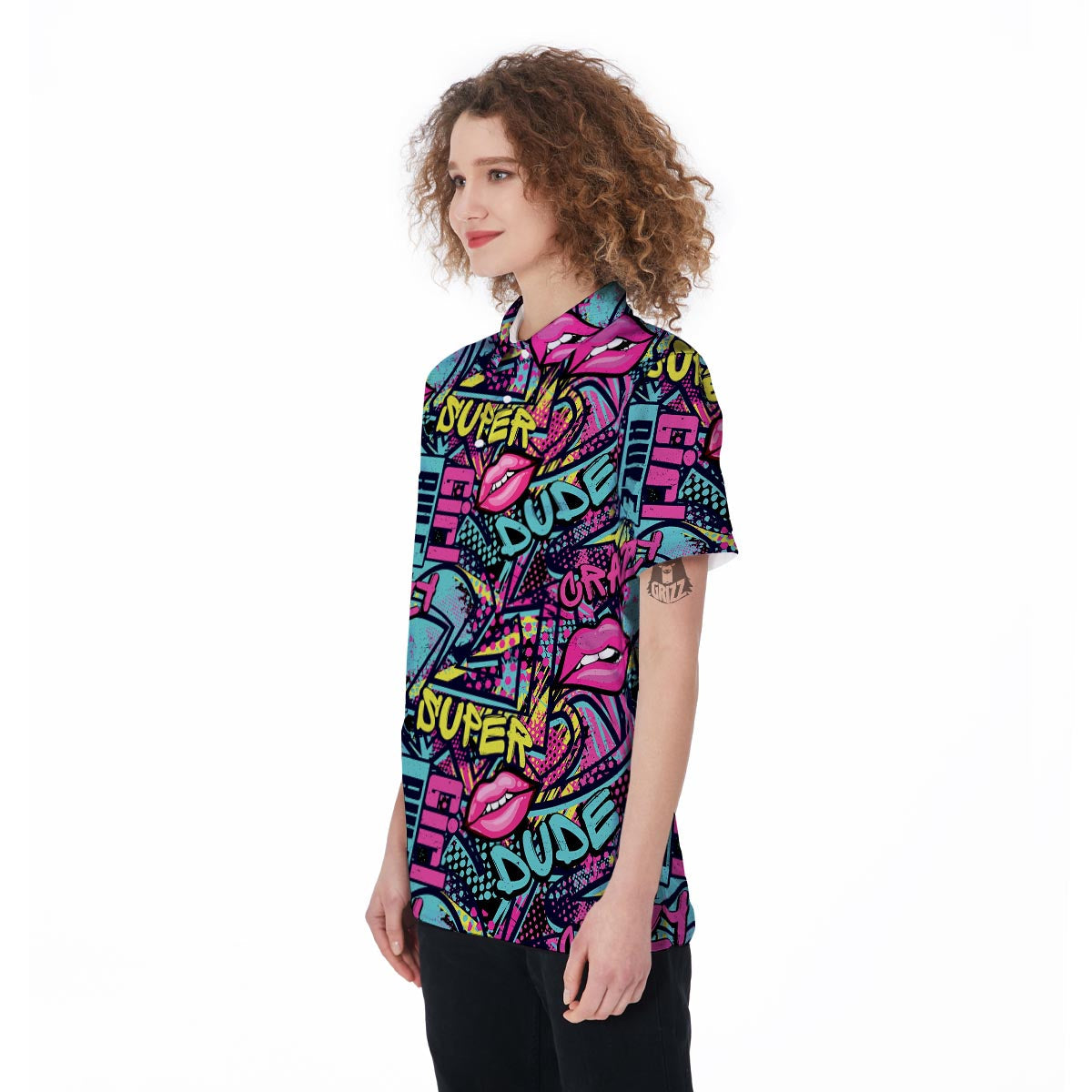 Abstract Graffiti Hiphop Lip Women's Golf Shirts-grizzshop