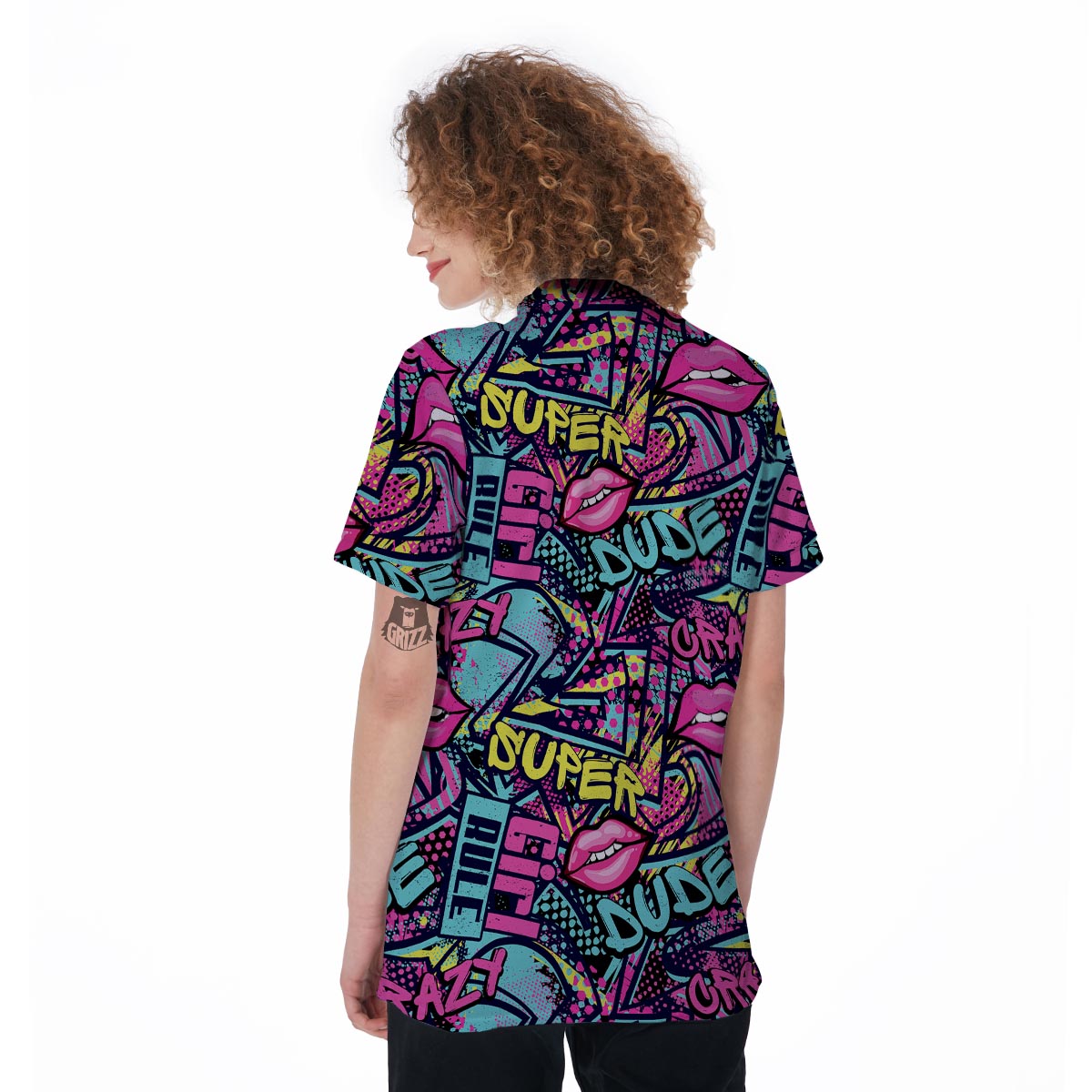 Abstract Graffiti Hiphop Lip Women's Golf Shirts-grizzshop