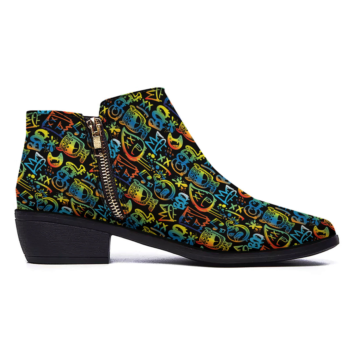 Abstract Graffiti Neon Monsters Print Pattern Ankle Boots-grizzshop