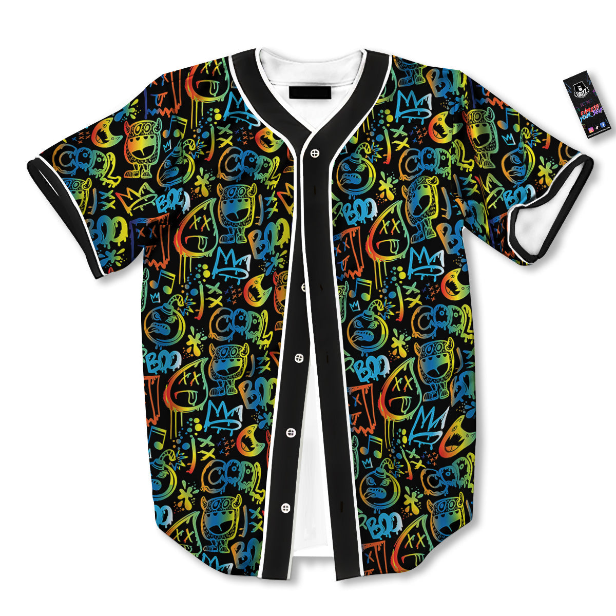 Abstract Graffiti Neon Monsters Print Pattern Baseball Jersey-grizzshop