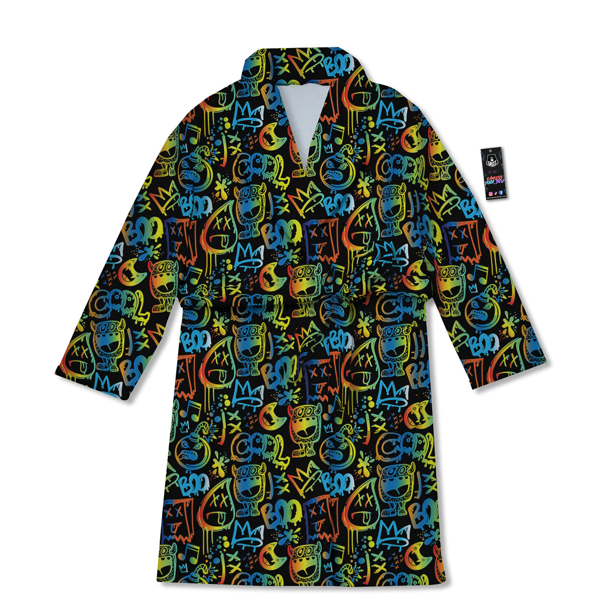 Abstract Graffiti Neon Monsters Print Pattern Bathrobe-grizzshop